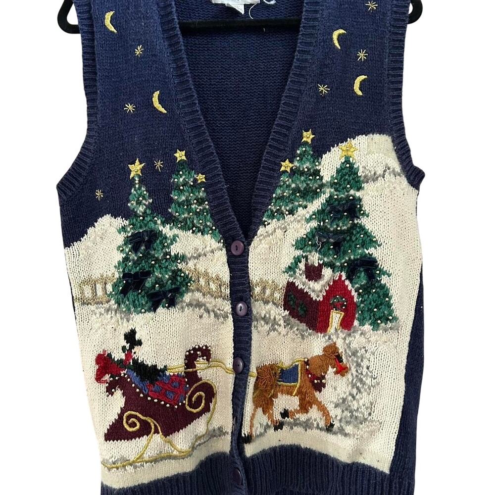 Vintage Talbots Hand Knit Beaded Christmas Sweater Vest